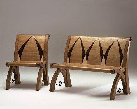 Bench seating in fumed oak
