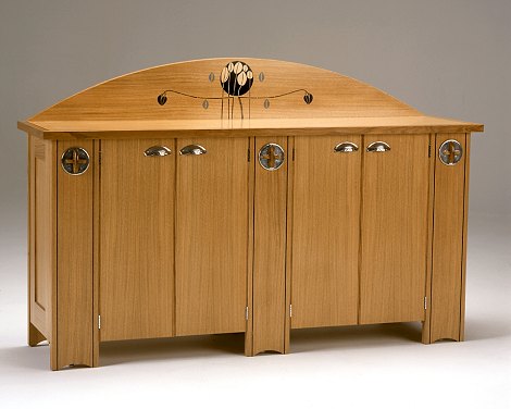 Oak and pewter side floor cabinet