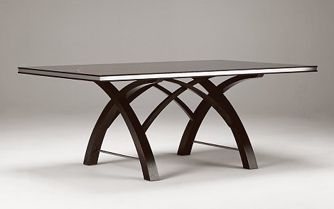 Dining table in Rio rosewood, wenge and stainless steel