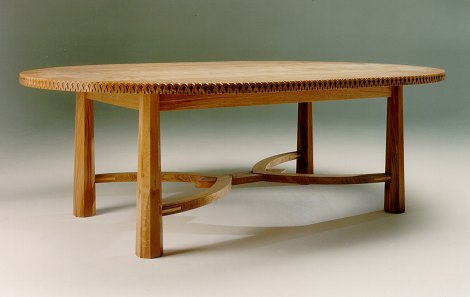 Solid oak and walnut 'Gothic' style dining table